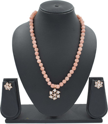 Sandhya Designer Studio Stone Pink Jewellery Set(Pack of 1)