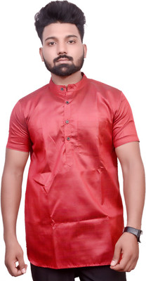 LIBSADRESSES Men Solid Straight Kurta(Red)