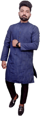 LIBSADRESSES Men Solid Straight Kurta(Dark Blue)