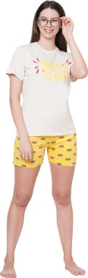 Evolove Women Printed Yellow Top & Shorts Set