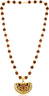 DULCI Gold Plated Brass Mahakal/Mahakaal with Natural 1 Mukhi One Face Rudraksha Mala Pendant Locket Necklace Religious Jewellery Gold-plated Brass Pendant
