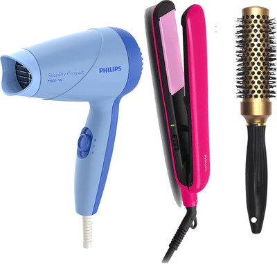 PHILIPS BHS393 & HP8142 With Premium Hot Curl Brush Personal Care Appliance Combo (Hair Dryer, Hair Straightener)