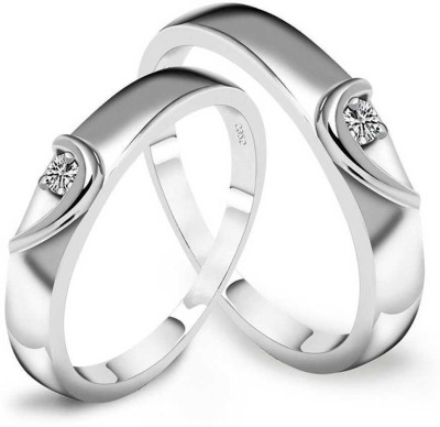 P. R. PRINTS Platinum Plated Romantic Lover's Adjustable Silver Plated Adjustable Metal Cubic Zirconia Silver Plated Ring Set