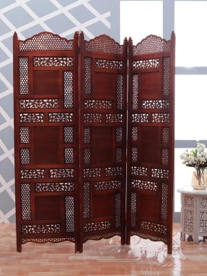 Decorhand Handcrafted 3 Panel Wooden Room Partition & Room Divider (Dark Brown) Mango Wood Decorative Screen Partition Solid Wood Decorative Screen Partition(Floor Standing, Finish Color - Red, 3, Pre-assembled)