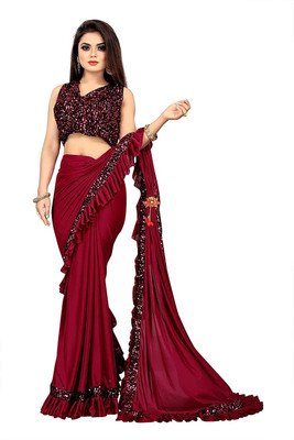 SUKHNATH ENTERPRISE Self Design, Embellished Bollywood Silk Blend, Lycra Blend Saree(Red)