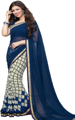 Fancy Fab Self Design, Geometric Print Daily Wear Georgette Saree(Dark Blue)