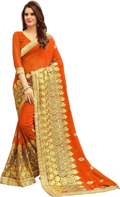 Kedar Fab Embroidered Bollywood Georgette Saree(Orange)