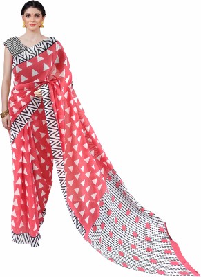 NIKHILAM Printed Ikkat Pure Cotton Saree(Red)