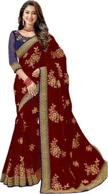 Kedar Fab Embroidered, Dyed, Embellished, Self Design Bollywood Silk Blend Saree(Maroon)