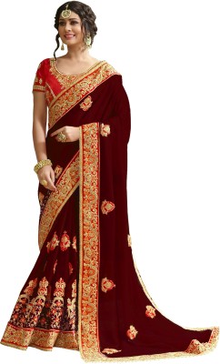 Kedar Fab Embroidered Bollywood Silk Blend Saree(Maroon)