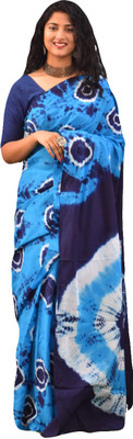NIKHILAM Printed Bandhani Pure Cotton Saree(Blue)