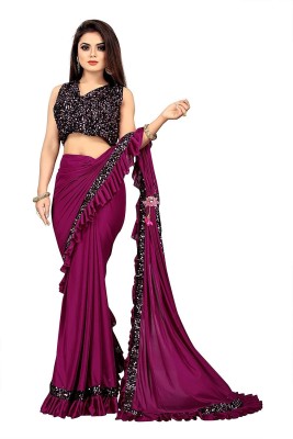 SUKHNATH ENTERPRISE Self Design, Embellished Bollywood Silk Blend, Lycra Blend Saree(Purple)