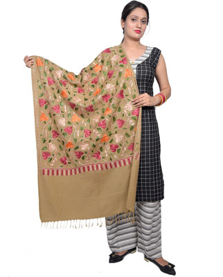Kashmiri queen Acrylic Floral Print Women Shawl(Beige)
