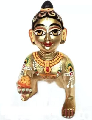 vrindavan shopi Fine Brass Full Painted Laddu Gopal Ji Idol Statue for home Temple Decorative Showpiece  -  9 cm(Brass, Gold)