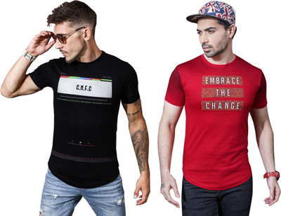 Kundan Printed Men Round Neck Red, Black T-Shirt