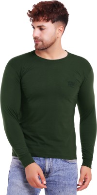 AXOLOTL Solid Men Round Neck Dark Green T-Shirt