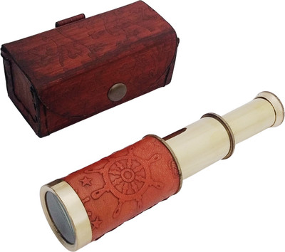Shoptreed Vintage Nautical Engraved leather Brass Telescope with Leather case Catadioptric Telescope(Manual Tracking)