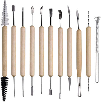 IKIS 11 Pieces Clay Sculpting Tools, Wooden Handle Pottery Carving Set, Polymer Clay Tools Ceramic Clay Tools for Clay Pottery