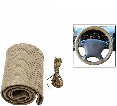 JAINFAM Hand Stiched Steering Cover For Universal For Car NA(beige, Leather)