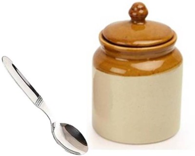 Newai Ceramic Pickle Jar  - 250 ml(White, Brown)