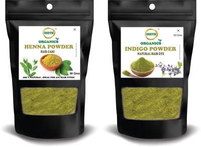 DIETS ORGANICS Indigo Powder and Henna Powder For Black Hair colour-100G(100 g)