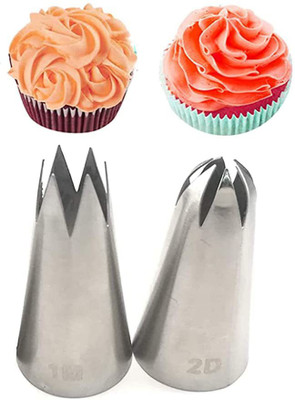 Durgma 1 M and 2D Icing Nozzle for Rose Flower Making Tip for Cake Decorating / Decoration Icing Nozzle Stainless Steel Nozzle Icing Tips Flower Reusable Nozzle (1 M & 2D, Medium) Stainless Steel Quick Flower Icing Nozzle(Silver Pack of 2)