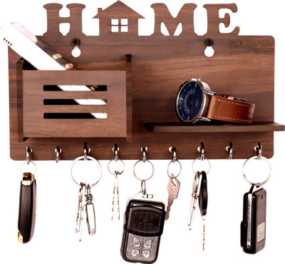 POCKESTER Hut Home with Box Wood Key Holder(9 Hooks, Brown)