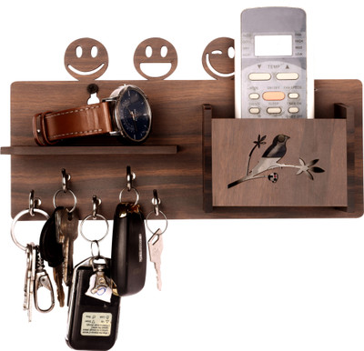 POCKESTER Wood Key Holder(5 Hooks, Brown)