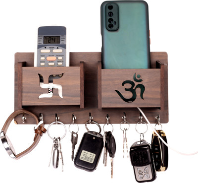 POCKESTER Om_Satya box Wood Key Holder(9 Hooks, Brown)