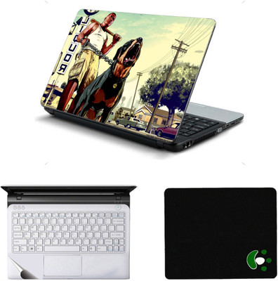 Mitram 3in1 Laptop Accessories Combo 15.6 Inch Dog laptop Skins Stickers, Mouse Pad and Palmrest Skin Combo Set(Multicolor)