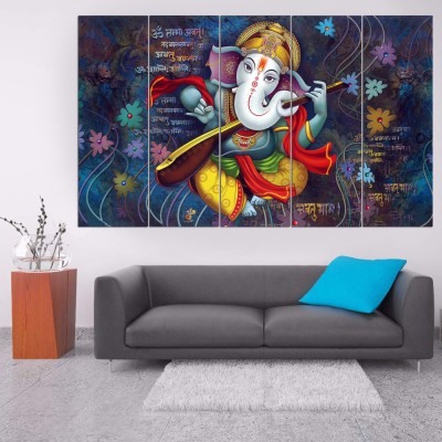 Spacter Lord Ganesha Wall Art Wood Beautiful Wall Paintings Framed Painting, Multicolour Watercolor 30 inch x 50 inch Painting(With Frame)