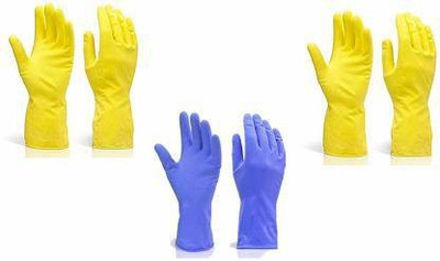 STYLERA 2 Yellow 1 Blue Natural Rubber Garden SAfety Hand Glvoes Gardening Shoulder Glove Rubber  Safety Gloves(Pack of 6)