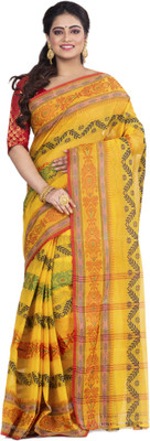 Ruuprekha Printed Tant Pure Cotton Saree(Yellow)