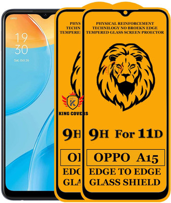 KING COVERS Edge To Edge Tempered Glass for Oppo A15(Pack of 2)