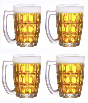 JAY RAMDEV SELLER Transparent Fancy Stylish Crystal Clear Heavy Base Modern Glass Beer Mug(350 ml, Pack of 4)