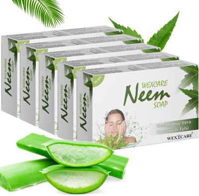 wexcare Neem soap with tulsi, aloevera & coconut, antifungal and antibacterial soap (Pack of 5)(5 x 75 g)