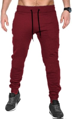 WILD KICKER Solid Men Maroon Track Pants