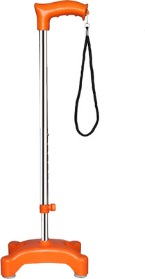 KBG 4 Leg Quadripod Chrome Orange Height Adjustable Old People Patient Walking Stick