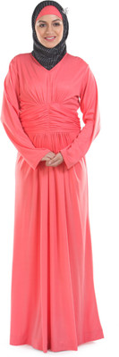 Momin Libas Polyester Solid Abaya(Pink)
