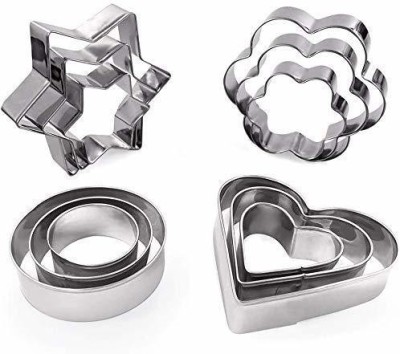 SEVENSPACE 4Pcs Set Stainless Steel Cookie Cutter Heart Flower Round Star Shape Biscut Mold Cookie Cutter(Pack of 12)