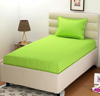 Mahadev Trading 180 TC Microfiber Single Striped Flat Bedsheet(Pack of 1, Green)