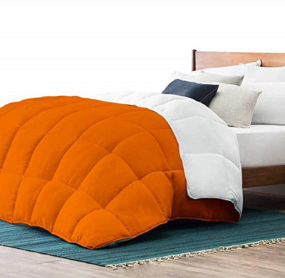TUNDWAL'S Solid Double Comforter for  Mild Winter(Poly Cotton, ORANGE, WHITE)