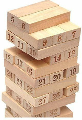 BHVMEY Wooden Blocks Timber Tower Tumbling Game 54 block(Brown)