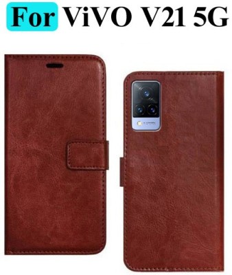 Mashgul Wallet Case Cover for ViVO V21 5G(Brown, Shock Proof, Pack of: 1)