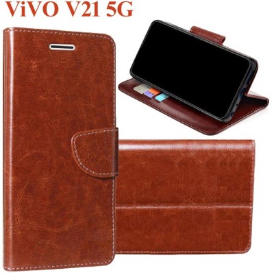 Openbuy Flip Cover for ViVO V21 5G(Brown, Magnetic Case, Pack of: 1)