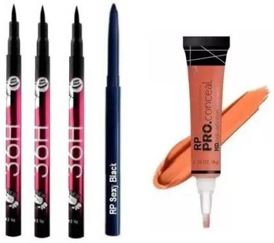 RP Gives You Orange Concealer To Hide Dark Spot On Face With One Good Quality Black Kajal liner Three 36H EyeLiner For Girl's & Women(5 Items in the set)