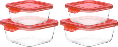 Cutting EDGE Glass Utility Container  - 550 ml, 350 ml(Pack of 4, Red)