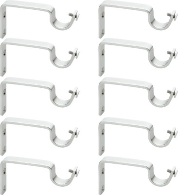 GLOXY Silver Rod Rail Bracket, Curtain Knobs, Curtain Hooks, Curtain Rods Metal(Pack of 10)