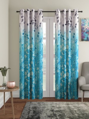 The Household 274 cm (9 ft) Polyester Room Darkening Long Door Curtain (Pack Of 2)(Printed, Sky Blue)