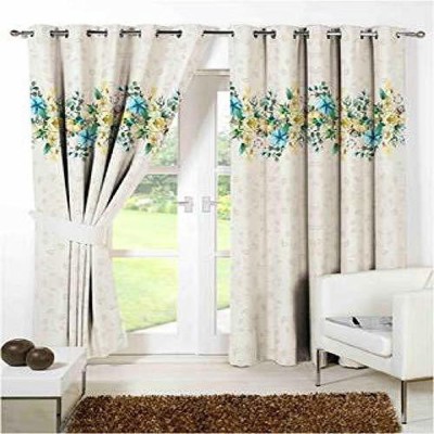 SHREE PM 215 cm (7 ft) Polyester Room Darkening Door Curtain (Pack Of 2)(3D Printed, Floral, Multicolor)
